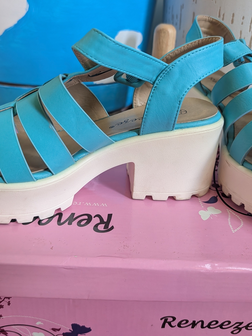 Reneeze Teal Strappy Buckle Sandals for Women - Picture 5 of 7